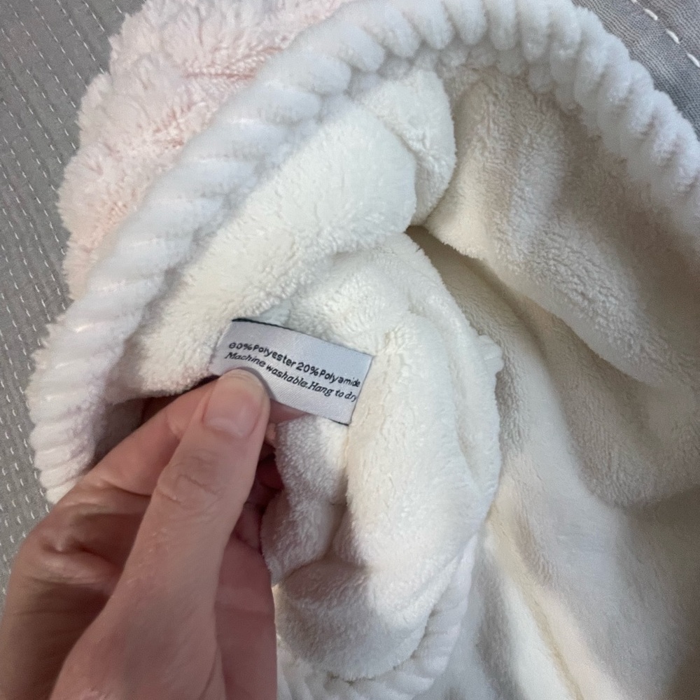 Soft Pink and Cream womens Hooded Hair Towel Wrap new xtra long - Picture 5 of 9